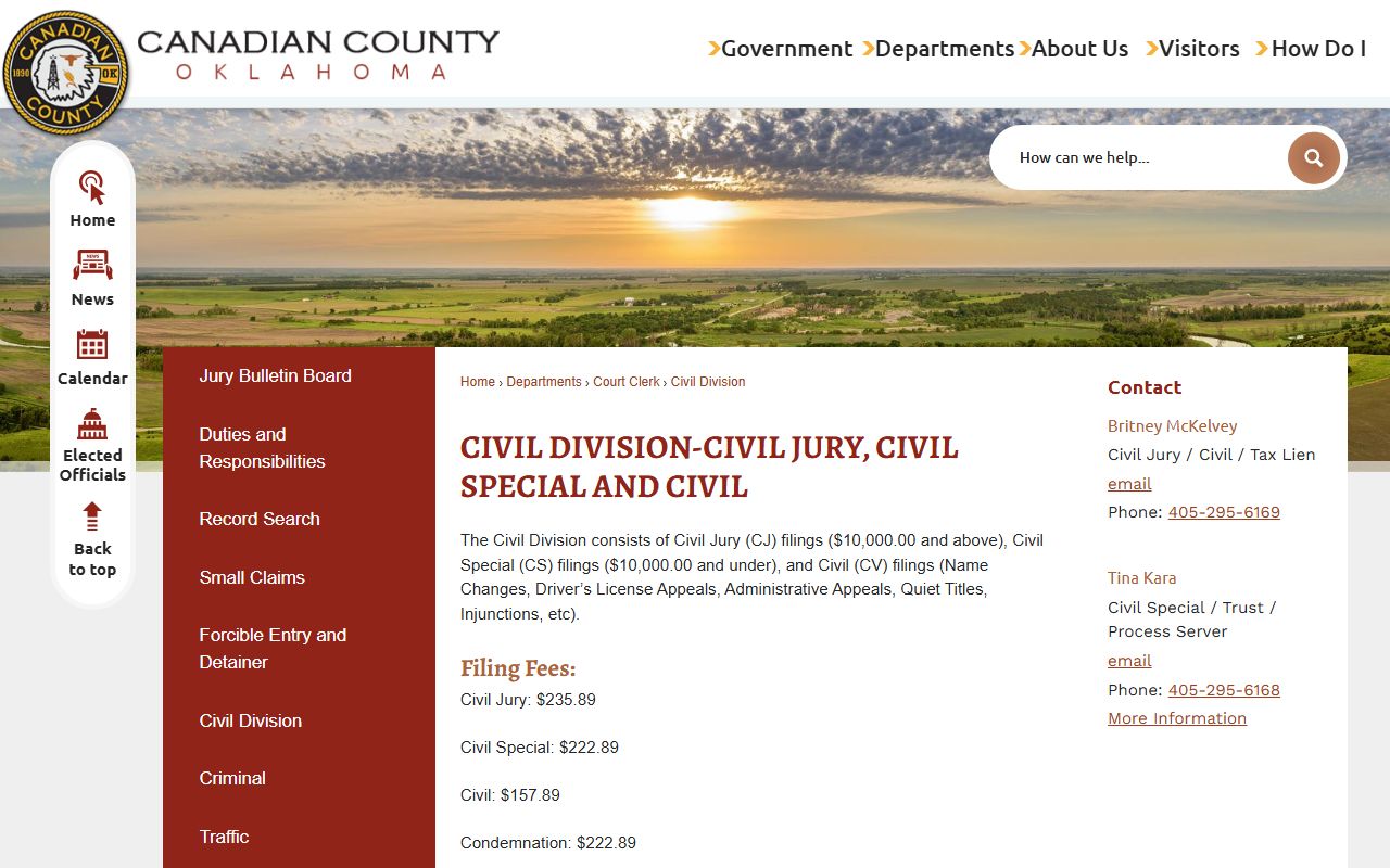 Canadian County Court Clerk civil division court records page