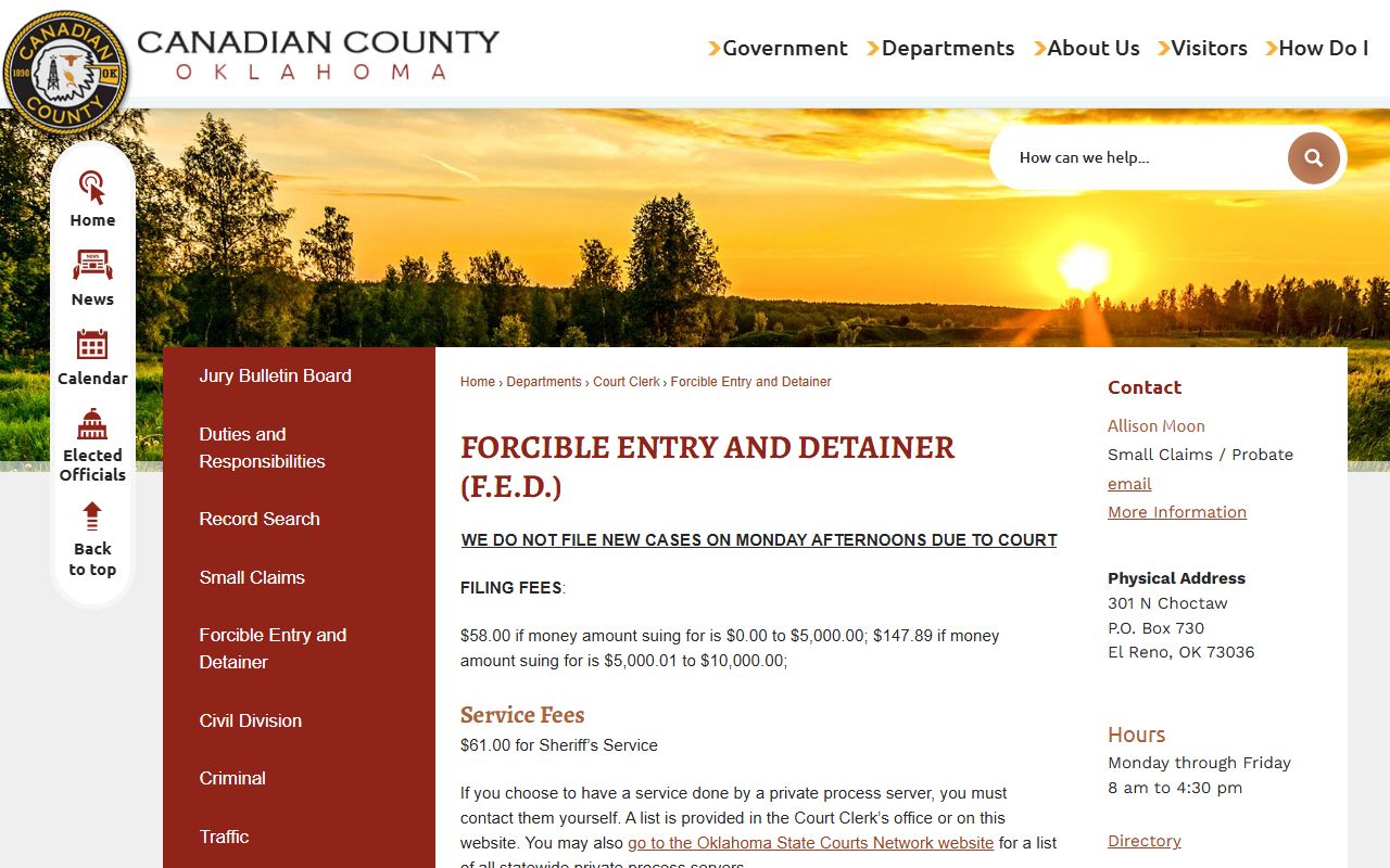 Canadian County Court Clerk eviction court records FED page