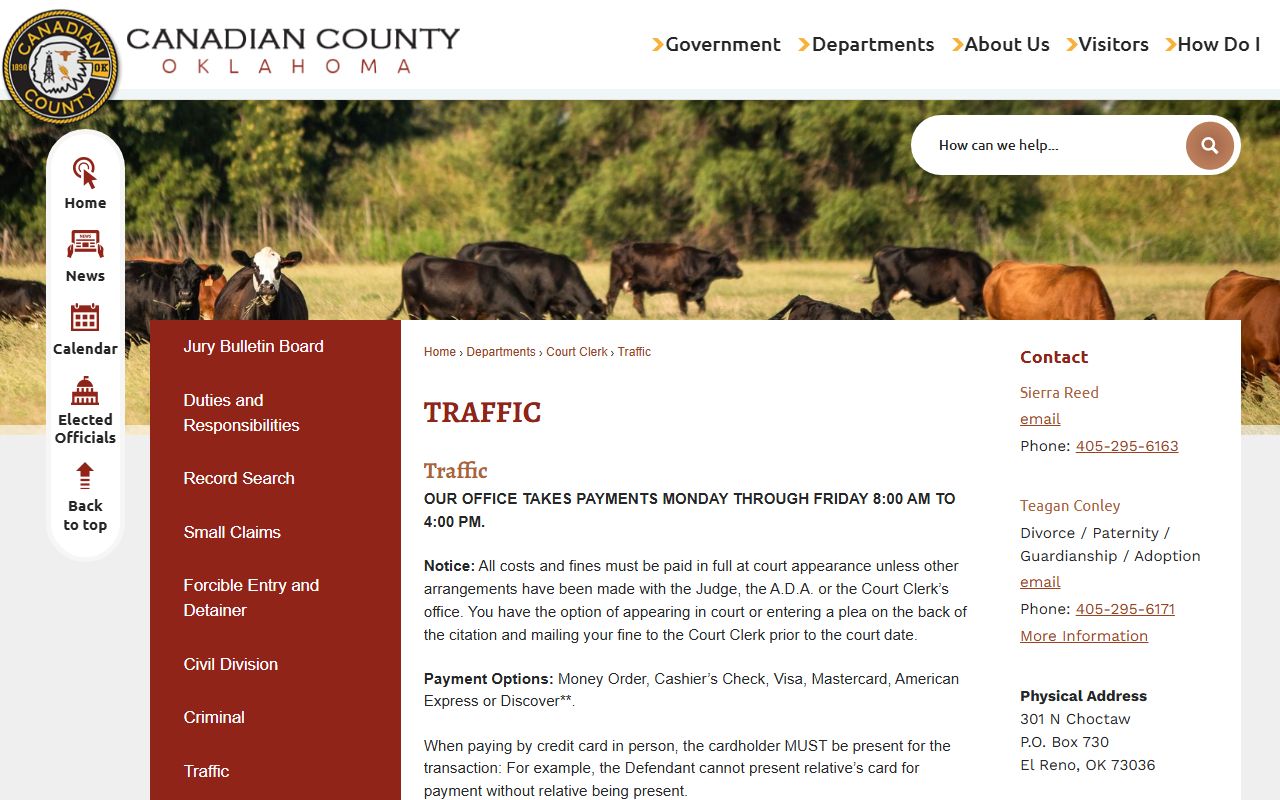Canadian County Court Clerk traffic court records and payment page