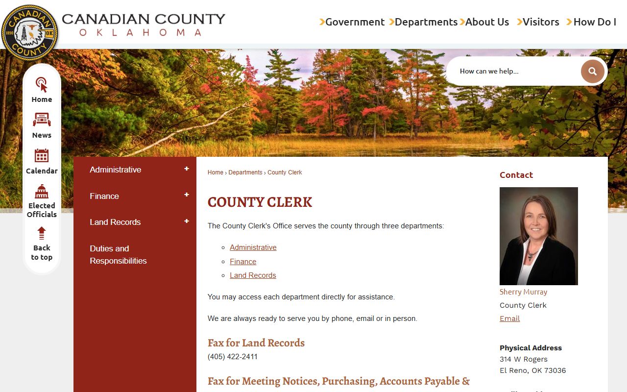 Canadian County Clerk land records office department listing and contact details