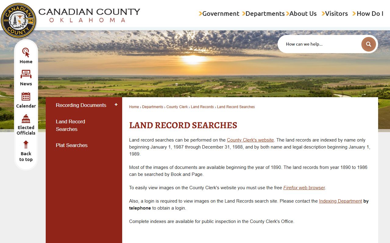 Canadian County Clerk land records search instructions and coverage notes