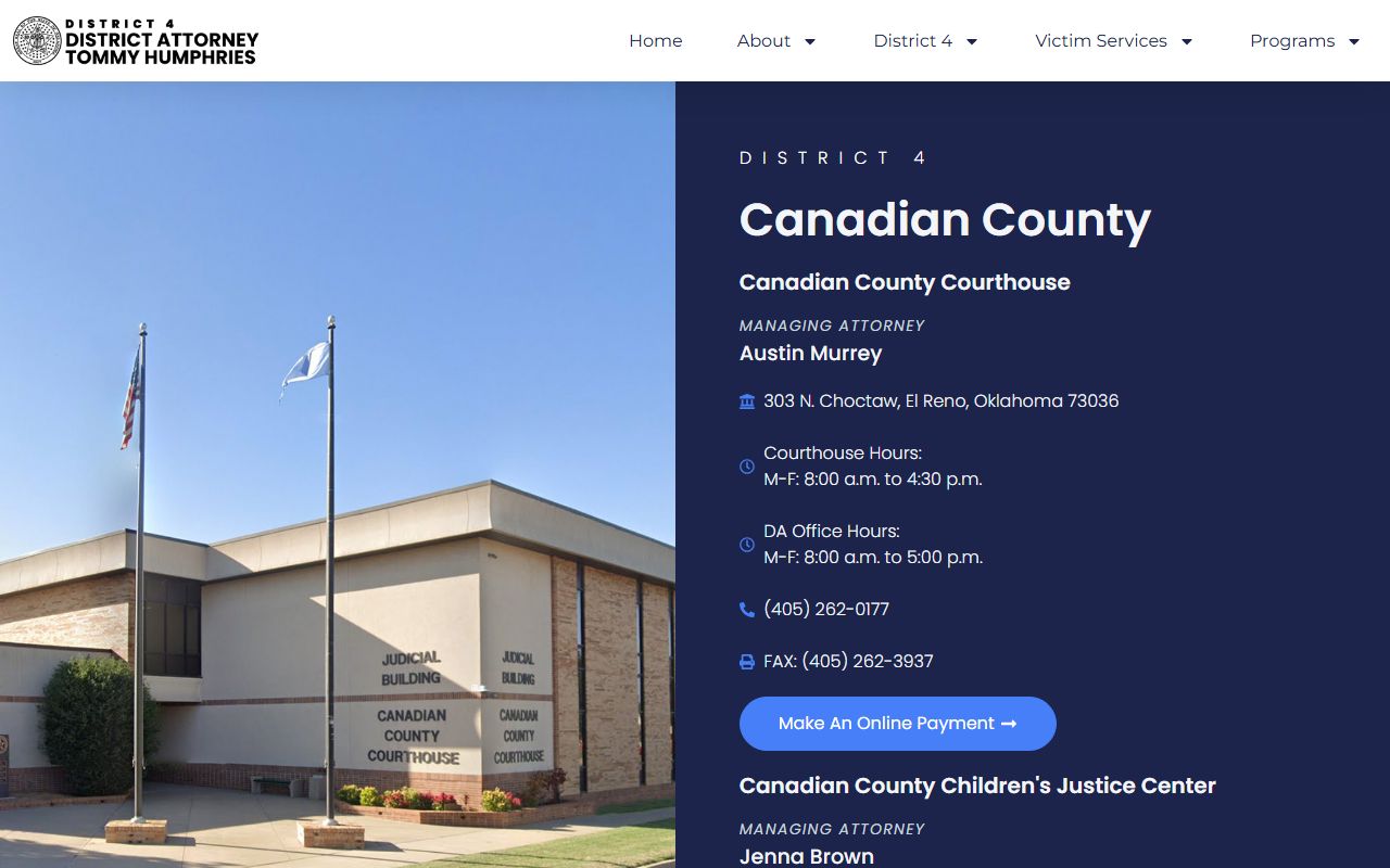 Canadian County District Attorney office page for Canadian County criminal court records