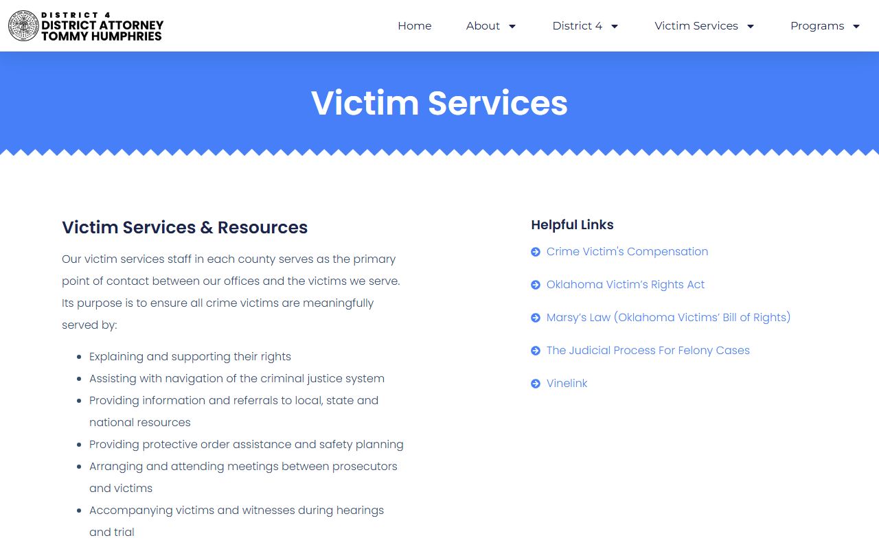 District 4 victim services tied to Canadian County criminal court records