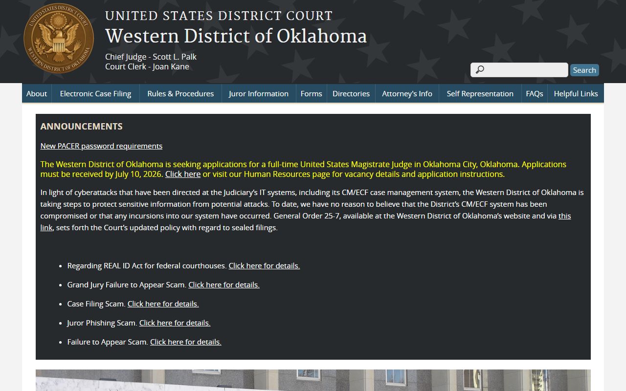 U.S. District Court Western District of Oklahoma serving Canadian County District Court matters