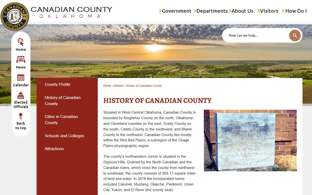 Canadian County history page connected to court records