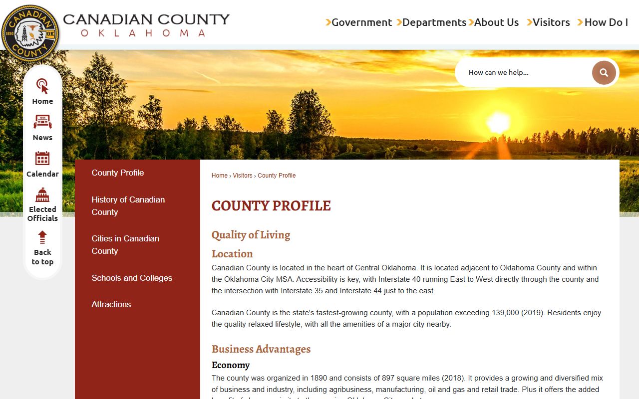 Canadian County profile page tied to court records history