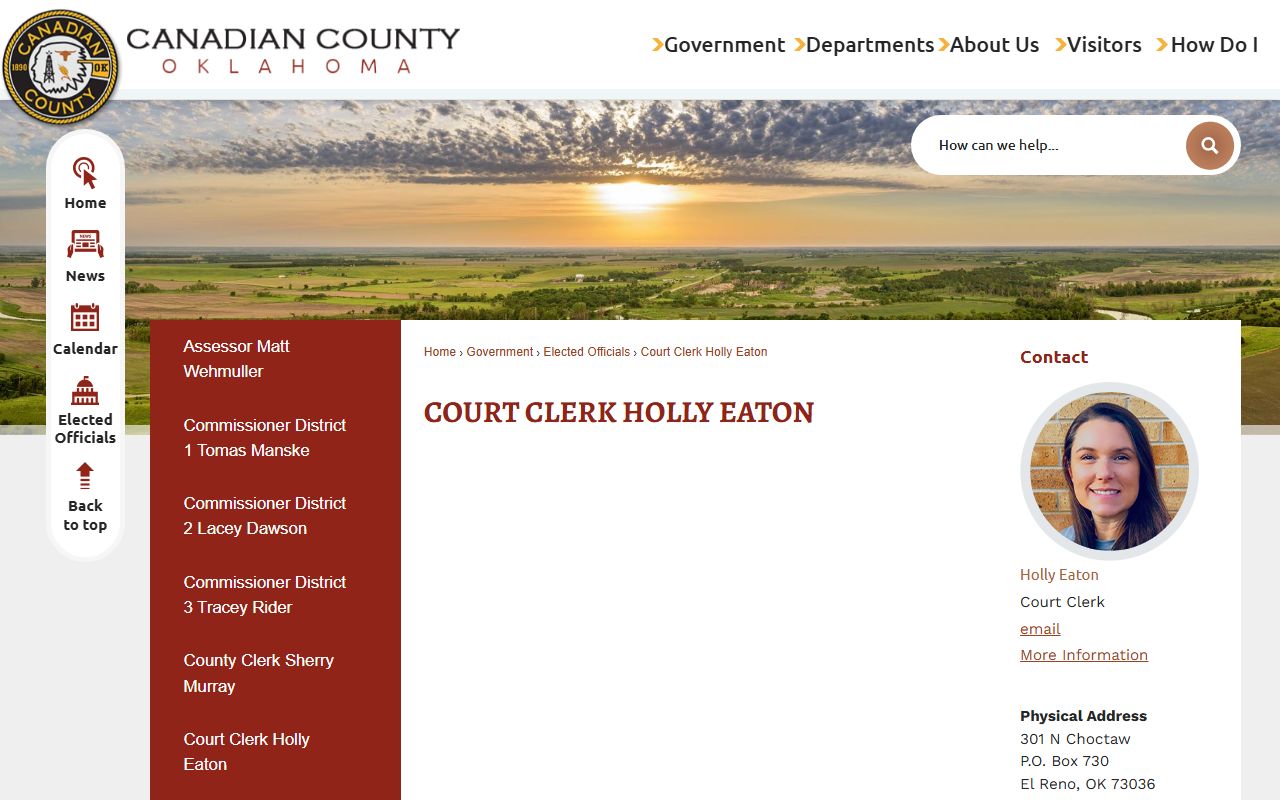Canadian County Court Clerk Holly Eaton page for court records