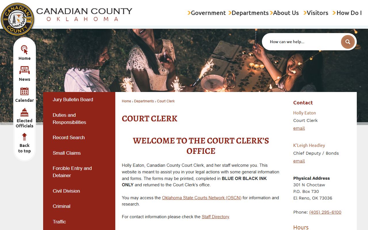 Canadian County Court Clerk page for court records access