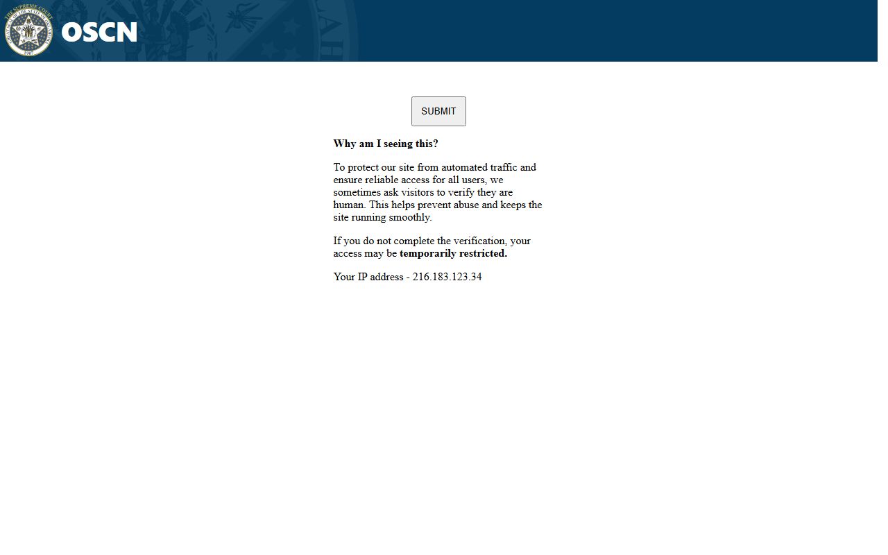 Oklahoma State Courts Network page used for Canadian County court records