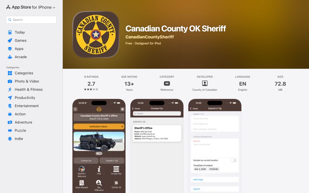 Canadian County OK Sheriff mobile app with inmate search on the App Store