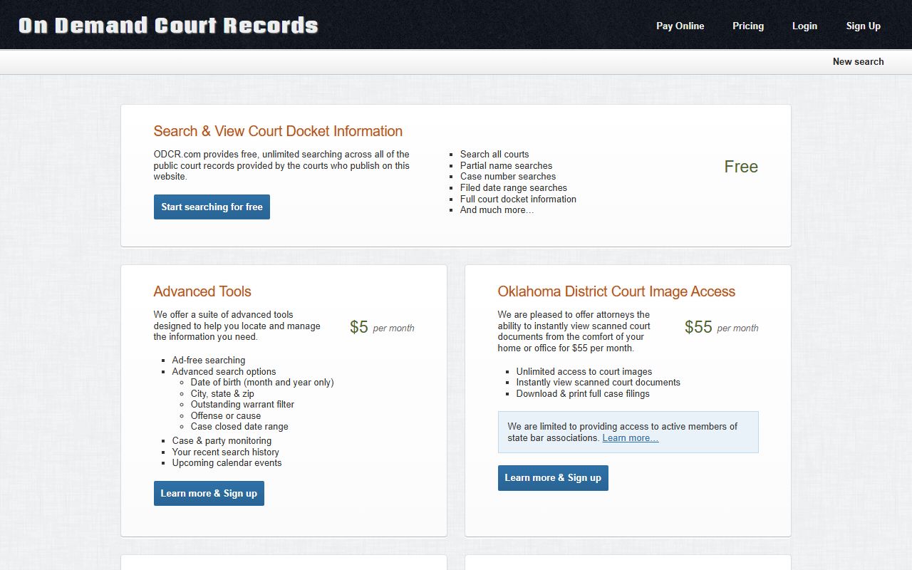 ODCR pricing for Canadian County court records searches