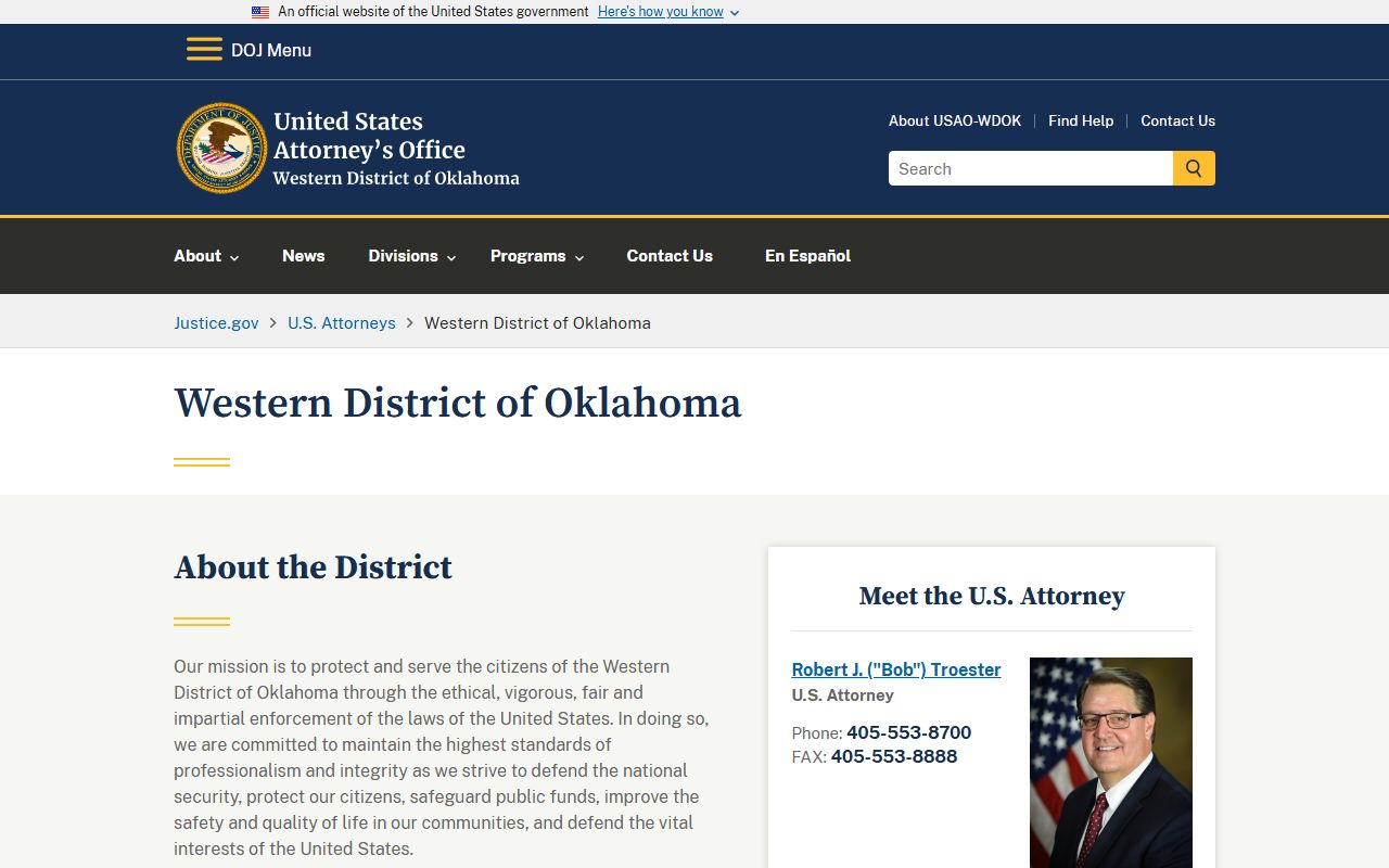 U.S. Attorney's Office Western District of Oklahoma handling federal cases near Canadian County