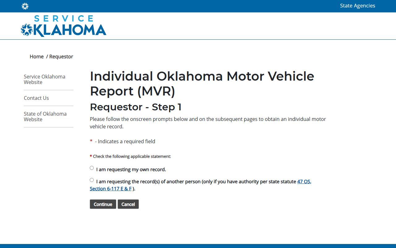 Service Oklahoma MVR portal for Canadian County traffic court records and driver records