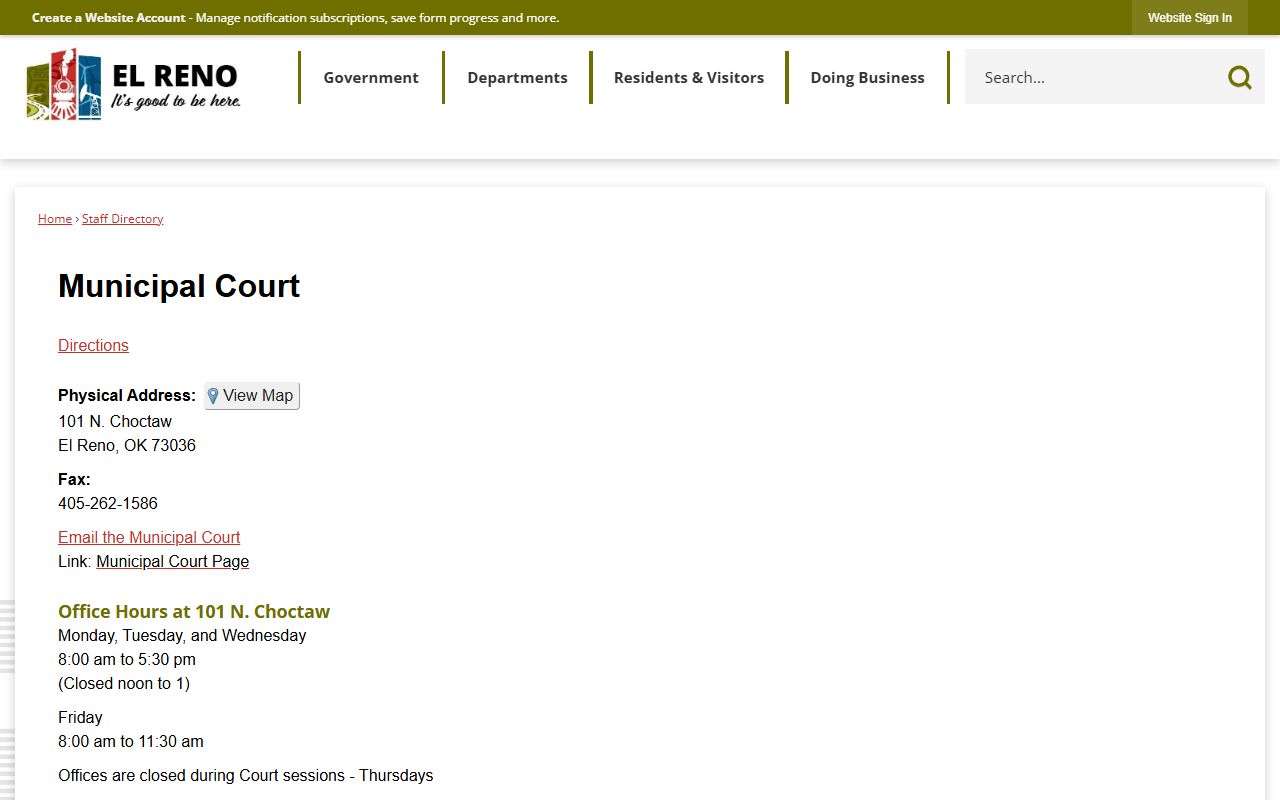 El Reno court directory and hours for Canadian County traffic court records