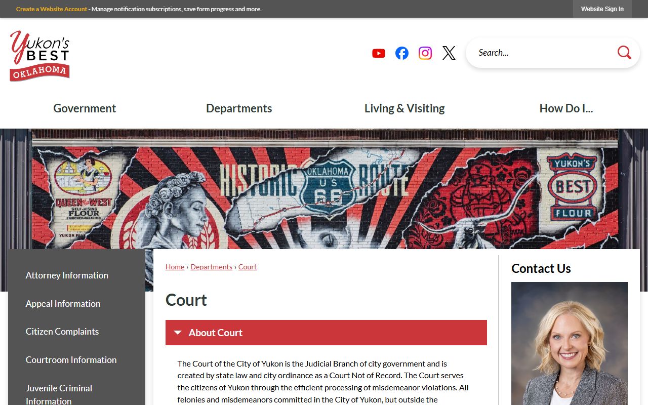 Yukon court page describing Canadian County traffic court records venue