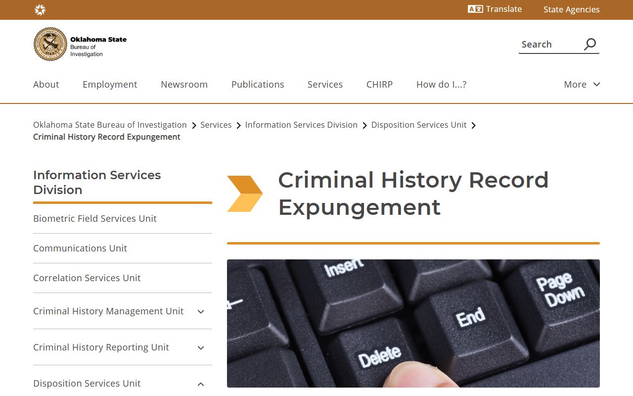 Oklahoma OSBI expungement page relevant to Canadian County warrant records